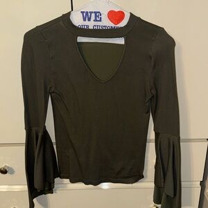 Green ribbed fitted blouse